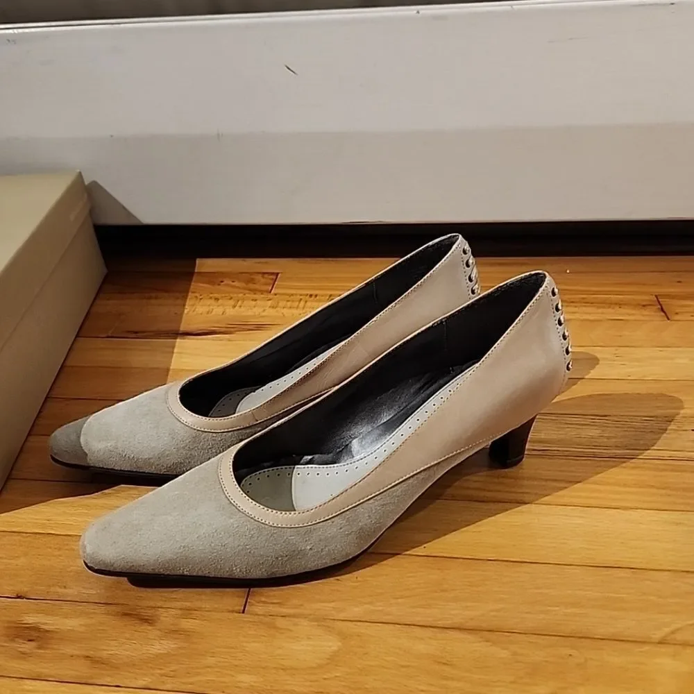 Naturalizer Falcone Alabaster Leather Women's Pumps Beige 7 Narrow